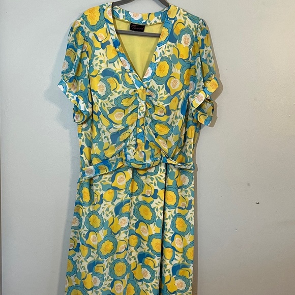 Torrid Floral Midi Dress - Yellow and Blue - Picture 7 of 11